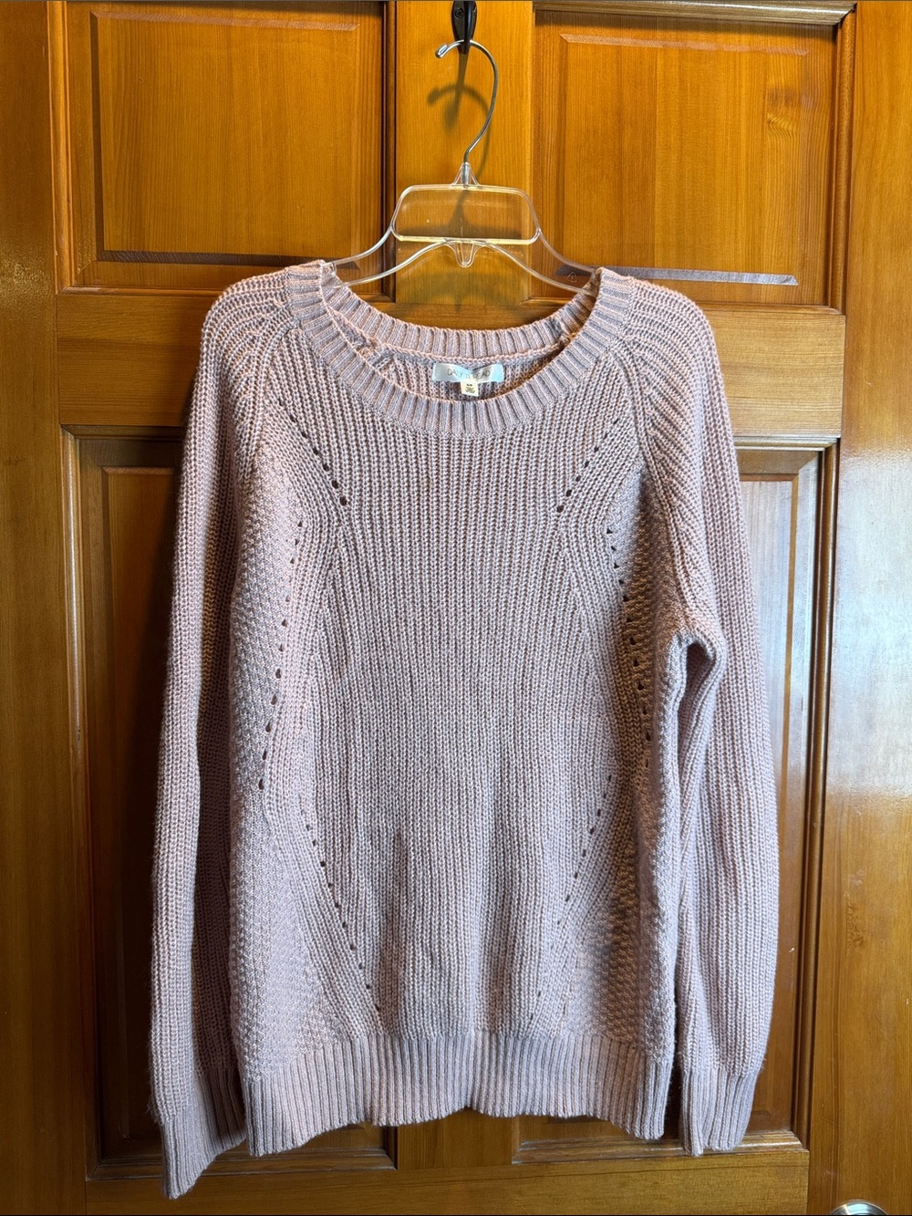 Daily Thread Pointelle Textured Open Knit Sweater in Pastel Pink Size Small